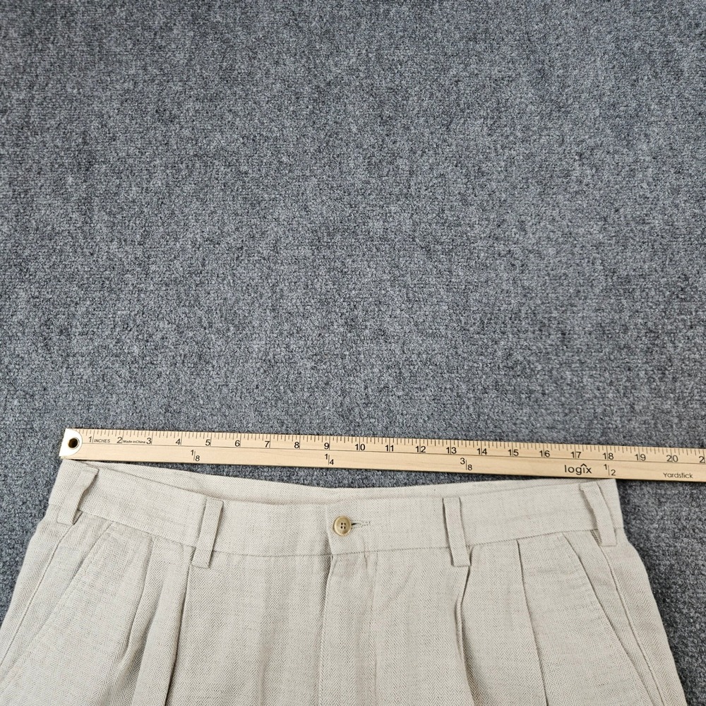 Caribbean Mens Tan Herringbone Linen Cotton Pleated Dress Pants 36x32 - Picture 5 of 10